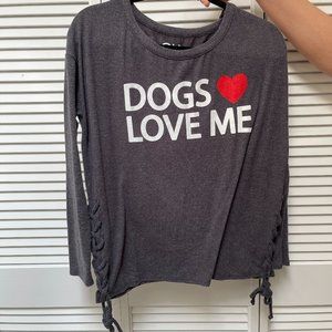 NWT Chaser Dogs Love Me Lace Up Grey soft long sleeve